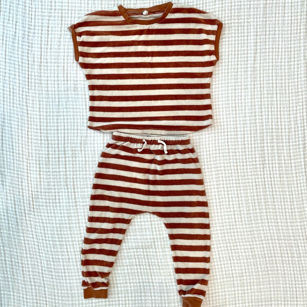 Quincy Mae Brown and White Striped Terry Set